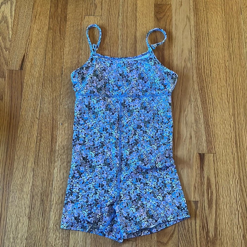 Free People/Beach Riot short athletic unitard- XS. floral, purple and blue.